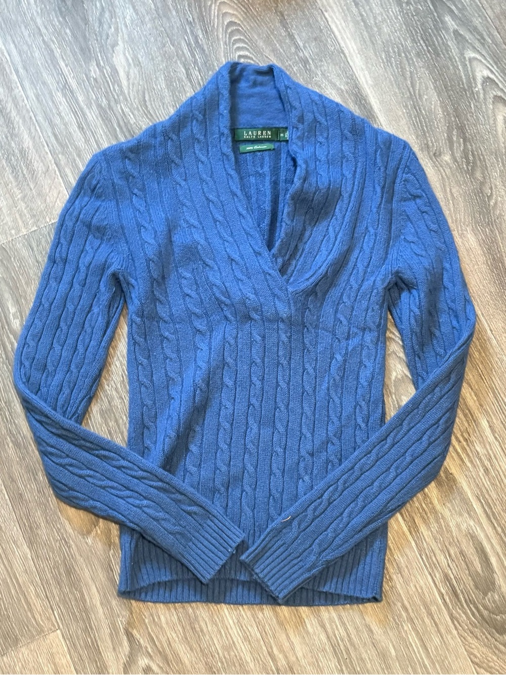 Lauren Ralph Lauren Blue Cashmere cable knit shawl collar sweater